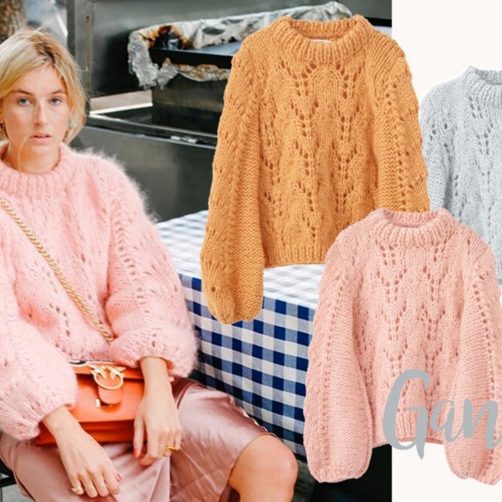 Ganni Faucher Hand-Knit Mohair Sweater- Orange! M